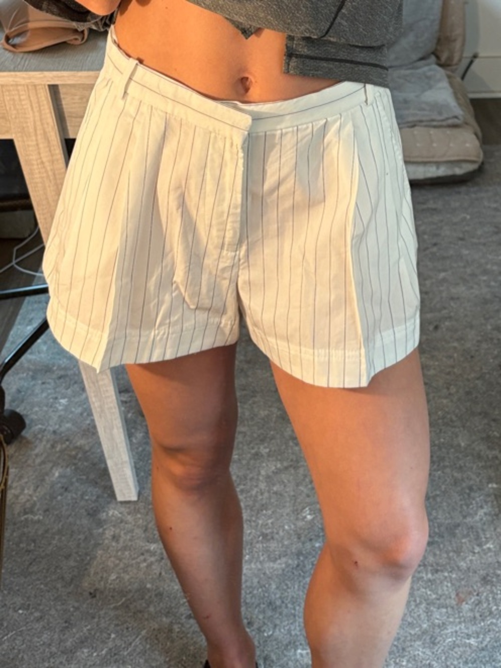 Zara Cream Pinstripe Tailored Bermuda Shorts